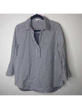 Tyler Boe 100% Cotton Bell Sleeves Black White Gingham Tunic Top Shirt Medium